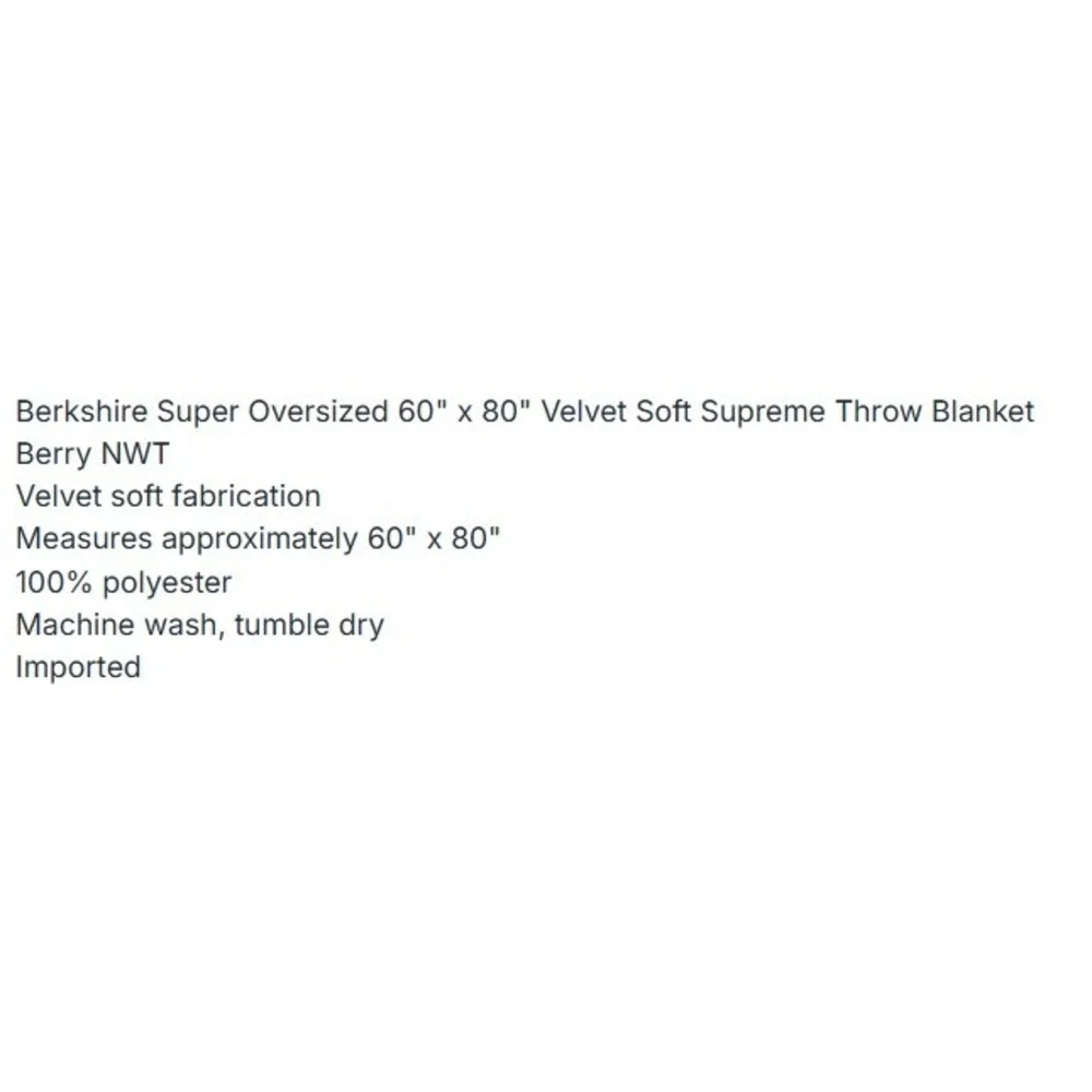 Berkshire Velvetsoft Supreme Oversized Throw Blanket‎ 60x80 Berry Purple NWT